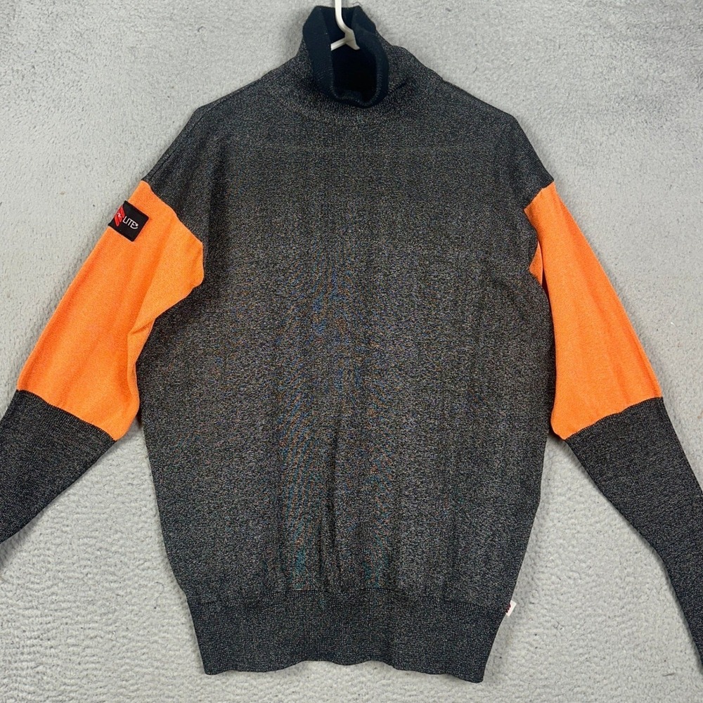 Tuff-Lite Sweater Mens Large Grey Orange MUKJ 155 Turtleneck Abrasion Resistant